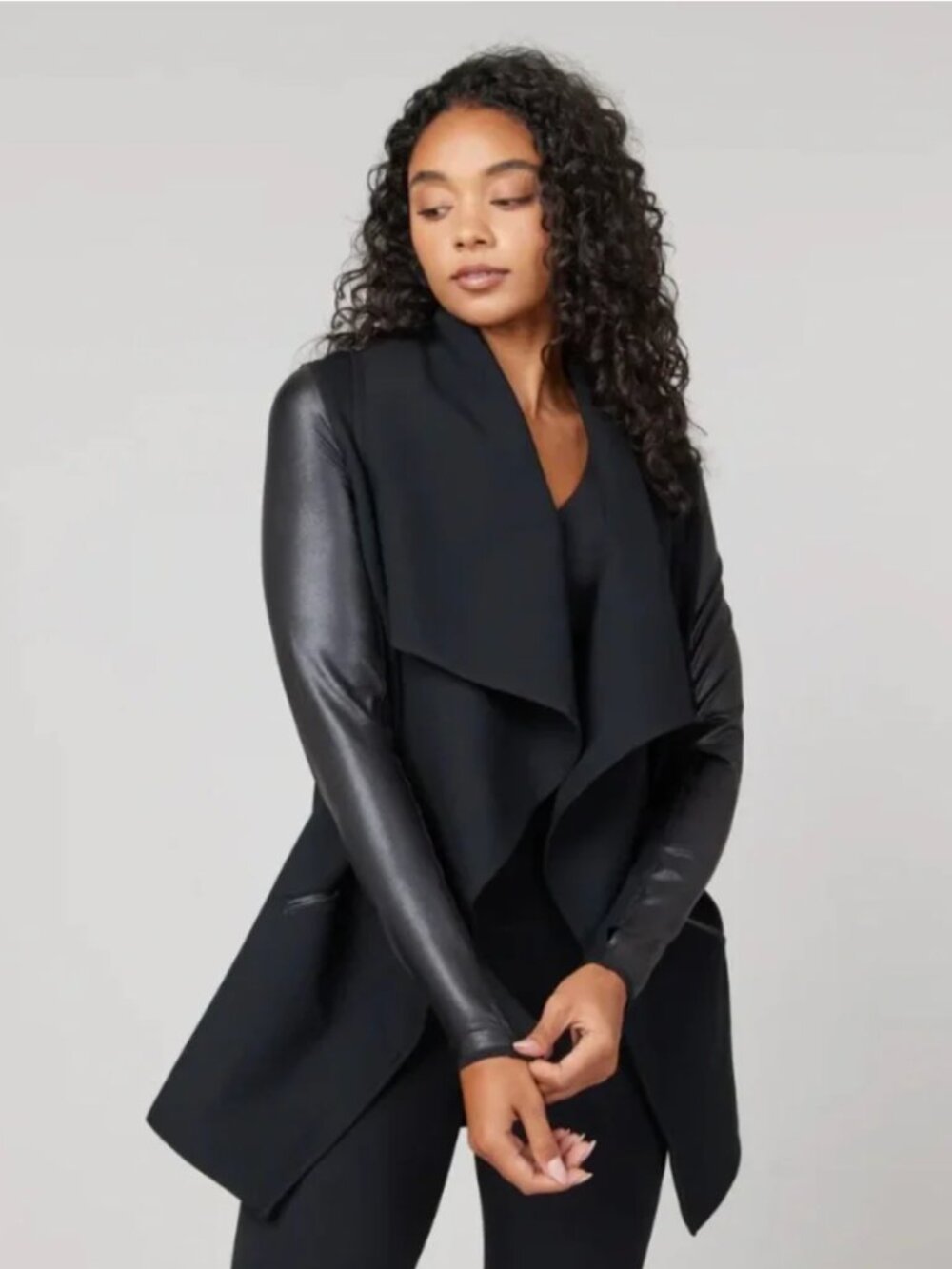 SPANX Black Drape Front Jacket Faux Leather XL